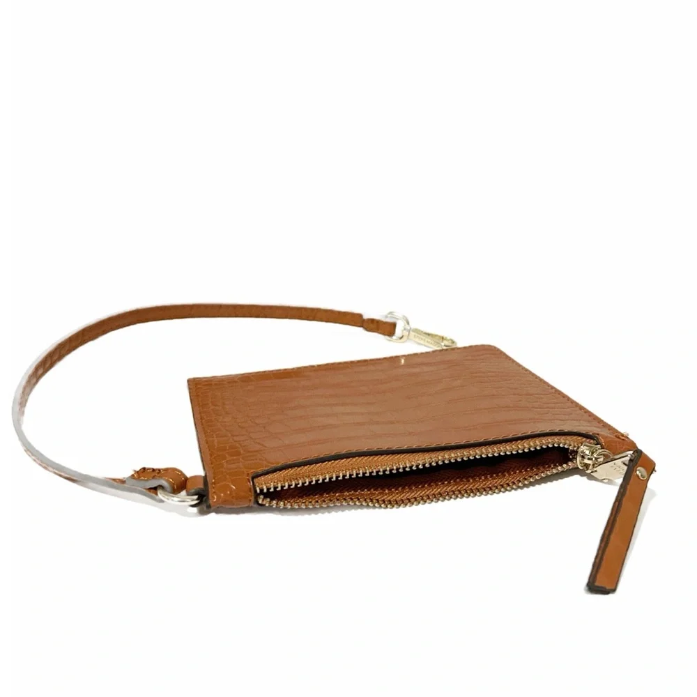 Steve Madden Kimmy multi pouch croco embossed faux leather tan tote.